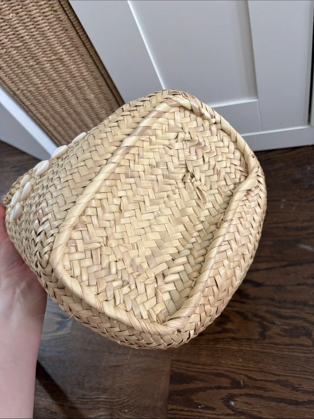 Handwoven Natural Straw Tote with Shell Accent - Natural